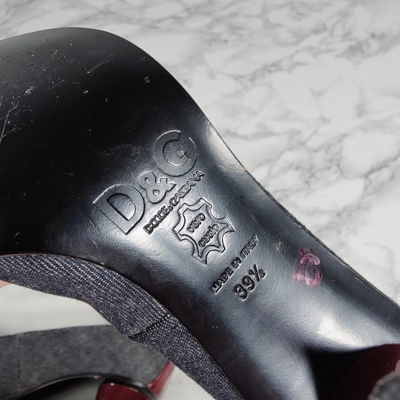 Dolce and Gabbana Denim Stilettos with Burgundy Leather Accents Size 39 1/2 - Picture 9 of 15
